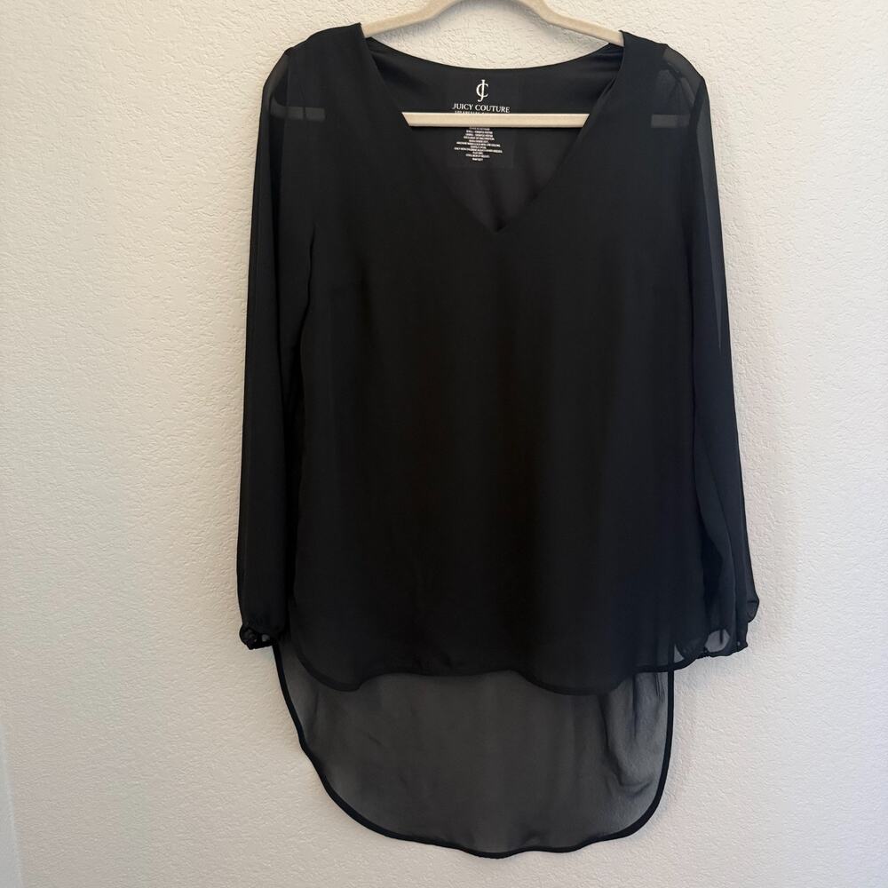Juicy Couture Womens Black Top Blouse V-Neck Asymmetrical Whimsigoth Medium